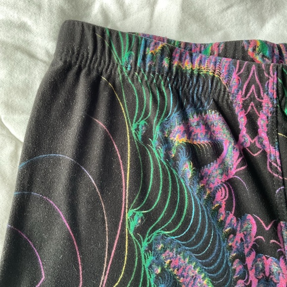 Black Leggings with Pink and Green Swirl Print - Picture 2 of 2